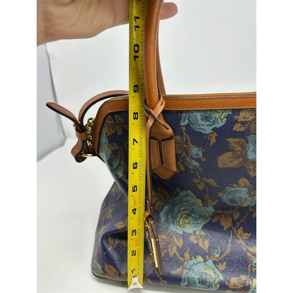 Lauren Ralph Lauren Satchel Top Shoulder Handle Bag Medium Navy Floral Zip